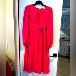 CAbi Delight Midi Dress Fuchsia Hot Pink Cutout Tie Waist Size med #6578